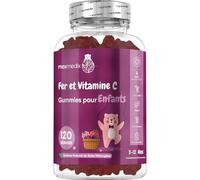 Vitamine Enfant Gummies Fer avec Vitamine C 17mg, 120 Gummies pour 4 Mois dès 3 Ans, Gommes Fer Enfant avec Acide Ascorbique, sans Allergènes Faibles en Sucre