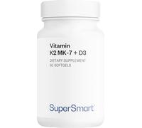 Vitamine K2 - Contribue à la Santé Osseuse - Végétarien - SuperSmart | MK-7 + Vitamin D3 (Menaquinone 7) - Augmente jusqu’à 8 fois les taux de Vitamine K - Contribue à la Santé du Coeur