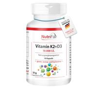 Vitamine K2 + D3 10.000 I.U. - 90 capsules - Hautement dosé - 100% végétalien - Production allemande & test en laboratoire - NutriFair | Premium & Fair