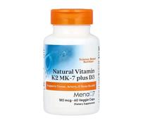 Vitamine K2 MK-7, D3, 180 mcg, sans OGM, sans gluten, sans soja, 60 capsules végétariennes
