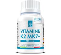 Vitamine K2 Mk7 200 mcg ménachinone 100% All-Trans - 1 Par Jour - Vit K2 Vitamine K pour la solidité osseuse & la mobilité articulaire - 360 mini-comprimés PiùLife