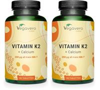 Vitamine K2 MK7 All-trans + Calcium | Dosage Elevé : 200 mcg Vit K2 | Le Seul Sans Additif | Coagulant Sang + Anti Inflammatoire | Vegavero® (Lot de 2)