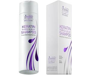 Vitamins Shampoing Violet Soin Cheveux Keratine - Shampooing sans Sulfate - Shampoing Hydratant pro Coloration pour Cheveux Blond Argent Gris Secs et Abimés