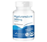 Vitamintrend Acide hyaluronique 300 mg par dose journalière, 360 comprimés, facile à avaler, hautement dosé, complément alimentaire vegan sans stéarate de magnésium, fabriqué en Allemagne