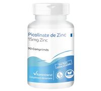 Vitamintrend Zinc fortement dosé 15 mg à partir de picolinate de zinc, 90 comprimés, facile à avaler, complément alimentaire vegan sans stéarate de magnésium, fabriqué en Allemagne