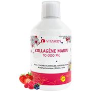 Vitamoon Collagène Marin Liquide 10 000 mg - Biotine, Vitamine C, Acide Hyaluronique - Collagène Hydrolysé Type I & III - Goût Fraise Naturel - 500 ml - Fabriqué en UE