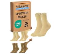 Vitasox Chaussettes de Santé pour Homme Extra-Larges 39-42 en Coton - Sans Caoutchouc, Douces pour les Veines avec Tige Large pour Éviter d’Interrompre la Circulation Sanguine - Lot de Paires Beige