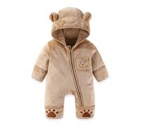 VITATA Barboteuse Bébé - Combinaison Chaude à Capuche Ours - Pyjama Doux et Épais - Tenue d’Hiver Confortable-Marron 66 cm