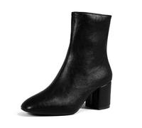 VITATA Bottines Femme Vernies - Finition Brillante - Bout Carré - Talon Épais - Style Élégant et Polyvalent - Noir 36