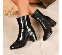 VITATA Bottines Femme Vernies - Finition Brillante - Bout Carré - Talon Épais - Style Élégant et Polyvalent - Noir Vernis 36