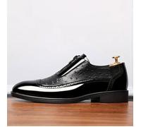 VITATA Chaussures Derby Homme - Motif Autruche - Cuir - Fermeture Éclair - Mode - Banquet d'Affaires - Costume de Mariage - Noir 42