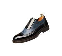 VITATA Chaussures Derby Homme - Motif Autruche - Cuir - Fermeture Éclair - Mode - Banquet d'Affaires - Costume de Mariage - Bleu 47