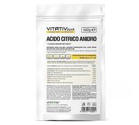VITATIV - Acide citrique anhydre 100 % pur - 500 g - Qualité alimentaire - Conservateur idéal pour la pâtisserie et la cuisine - Acidifiant en poudre pour boissons et confitures