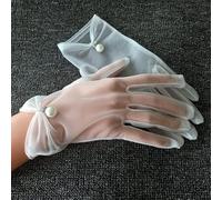 VITAU Gants de Robe de mariée Blanche Maille nœud Perle Gants Courts en Dentelle Accessoires de Mariage fête Bal Performance Femmes Gants de mariée