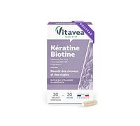 VITAVEA BIEN-ETRE - Kératine Biotine - Complément Alimentaire Soin Cheveux et Ongles - Violet (Vitamine B8), Zinc, Sélénium Vitamines B5 et B6-30 gélules - 1 mois - Fabriqué en France