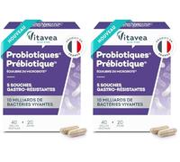 VITAVEA BIEN-ETRE - Probiotiques Prébiotique - Probiotique Flore Intestinale - Equilibre intestinal et digestif - 5 souches probiotiques & prébiotique - 40 gélules - 20 jours - Fabriqué en France