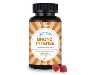 Vitavea - Gummies Solaire Bronz'Intense - Complément alimentaire Bronzage - Prépare, Active, Prolonge - Teint Hâlé, Effet Bonne Mine - Onagre, Cuivre, Rose d'Inde, Vitamines C & E - 40 gummies - Vegan