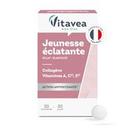 Vitavea - Jeunesse éclatante - Collagène, Vitamine C, Vitamine E et Vitamine A - Complément alimentaire peau - Beauté de la peau, éclat et jeunesse - 30 comprimés - Cure 1 mois - Fabriqué en France