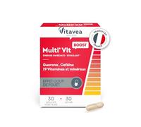 Vitavea - Multi'Vit BOOST - Complément Alimentaire Energie - Stimulant, Effet coup de fouet - Caféine, Guarana, Vitamine C et D, Magnésium, Zinc - 30 gélules - Cure 1 mois - Fabriqué en France