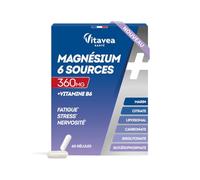 Vitavea Santé - Magnésium 6 Sources 360 mg & Vitamine B6 - Cure 1 mois | Aide à réduire la fatigue - Favorise la détente/relaxation - Métabolisme énergétique normal - 60 gélules - Fabriqué en France