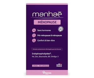 Vitavea Santé - Manhaé Ménopause - Oméga-3 Bourrache - Cure 3 mois | Sans Hormones - Fer & B9 Anti-fatigue - Zinc & Vitamine E Protection Cellulaire - Efficacité Prouvée - Fabriqué en France