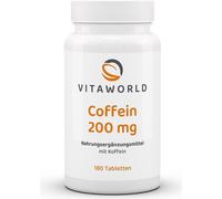 Vitaworld Caféine 200 mg | 180 comprimés | Alternative au café, au thé et aux boissons énergisantes | hautement dosé | végétalien