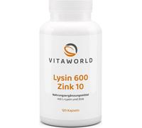 Vitaworld Lysine 600 mg plus zinc 10 mg | 120 gélules | 480 mg de L-lysine et 10 mg de zinc par gélule | végétalien