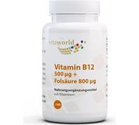 Vitaworld Vitamine B12 500 µg + Acide folique 800 µg | 180 comprimés | Hautement dosé | Végétalien