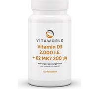 Vitaworld Vitamine D3 2000 U.I. + K2 MK7 200 µg | 120 comprimés | All-trans MK7 | pour les besoins quotidiens