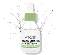 Vitayes Sérum à 10 % de niacinamide et d'acide hyaluronique - Raffinement des pores, renforcement de la barrière cutanée, hydratant, anti-âge - Testé dermatologiquement