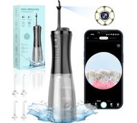 VITCOCO Jet Dentaire avec caméra, 1080p Hd Detartreur Dentaire, Jet Dentaire Hydropulseur 350ml Avec 2 Modes 12 Vitesses Et 5 Embouts De Jet, Faible Bruit Et Usb Chargé Pour Ios,Ipad Et Android(Noir)