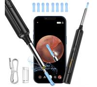 VITCOCO Otoscope Oreille 1296P FHD Caméra 3,5mm 6 LED, IP67 Étanche, Nettoyage Oreille Nettoyeur Oreille Compatible iOS/Android(Noir)
