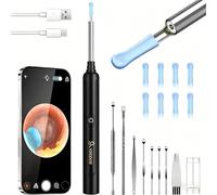 VITCOCO Otoscope Oreille, Cure Oreille Camera 1296P FHD 3,5mm Avec 6 LED,Nettoyeur Oreille Camera Otoscope Avec 7 Accessoires Cure Oreille aux IOS et Android(Noir)