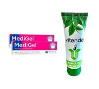 vitenda Kit : gel de cicatrisation avec MediGel pour la cicatrisation humide des plaies pour plaies aiguës, zinc et fer, 2 x 50 g - avec crème pour les mains vitenda