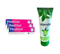 vitenda Kit : gel de cicatrisation avec MediGel pour la cicatrisation humide des plaies pour plaies aiguës, zinc et fer, 3 x 50 g - avec crème pour les mains vitenda
