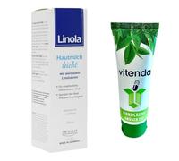 vitenda Kit : lait pour la peau léger avec linolela pour les peaux sèches et sensibles, lotion hydratante pour le corps, 1 x 200 ml - avec crème pour les mains vitenda