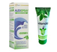 vitenda Kit : spray pour nettoyer les oreilles en douceur avec Audispray, solution d'eau de mer à partir de 12 ans, 1 x 50 ml - avec crème pour les mains vitenda