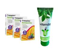 vitenda Lot de 3 pastilles anti-toux en cas d'irritation de la toux et du cou irrité avec tranpulmine, ectoïne, baies de forêt, 3 x 20 pièces - avec crème pour les mains vitenda