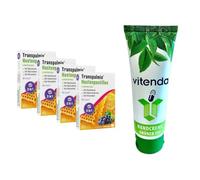 vitenda Lot de 4 pastilles anti-toux en cas d'irritation de la toux et du cou irrité avec tranpulmine, ectoïne, baies de forêt, 4 x 20 pièces - avec crème pour les mains vitenda