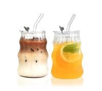 VITEVER Lot de 2 verres à latte macchiato de 530 ml, avec couvercle et paille, pour café glacé, long drink, verres à smoothie, design hermétique et étanche, idéal comme café