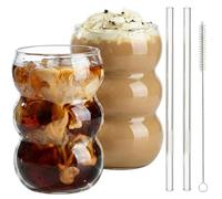 VITEVER Lot de 2 verres à latte macchiato parfaits pour cappuccino, Caffe Lungo ou Americano, passent au lave-vaisselle, verres à bulles de 550 ml, brosse et paille gratuites