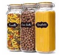 VITEVER Lot de 3 grands bocaux en verre avec couvercle hermétique, 2608,2 g, grands bocaux en verre hermétiques à large ouverture pour cuisine, garde-manger, spaghetti, bocaux Mason carrés avec