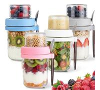 VITEVER Lot de 4 bocaux Overnight Oats, 16 oz Bocaux à yaourt-parfait à double paroi avec couvercle, Récipients en verre pour la préparation de repas, collations, overnight oats, yaourt, parfait