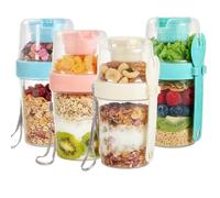 VITEVER Lot de 4 pots réutilisables de 27 oz pour yaourt et parfait avec couvercle et cuillère, pots pour muesli et parfait avec boîte à salade, contenants pour overnight oats, pots à pudding étanches