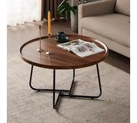 VITIWEDTY Table Basse Ronde Moderne Rustique - Table De Salon Style Industriel, éConomie D'Espace, IdéAle pour Salon, Balcon, Facile à Assembler (Brown M)