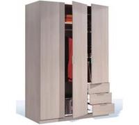 LOUNGITUDE - Armoire penderie 3 Portes + 3 Tiroirs L121 x H180cm - Chêne FOARM323R L 121 x H 180 x P 52 cm