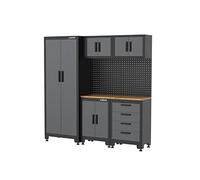 VITO - Armoires modulaires Meubles d'atelier Garage L1.95m HT 2.00m 8 Eléments Modulables Gris Anthracite Pré-montés