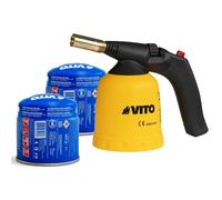 VITO - Lampe à souder Allumage piezo Coque ABS Verrou de sécurité Poignée ergonomique + 2 cartouches 190gr butane