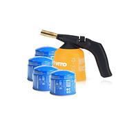 VITO - Lampe à Souder Gaz Brûleur Polyvalent 1200°C pour Bricolage & Plomberie - Allumage Piezo, Coque ABS + Verrou de Sécurité + Kit 4 Cartouches Gaz 190g