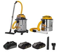 VITO - Pack 2 Aspirateurs à batterie 20V Eau Poussières Cendres + 2 Batterie lithium 2.0Ah + Chargeur Cuves INOX 20L et 12L